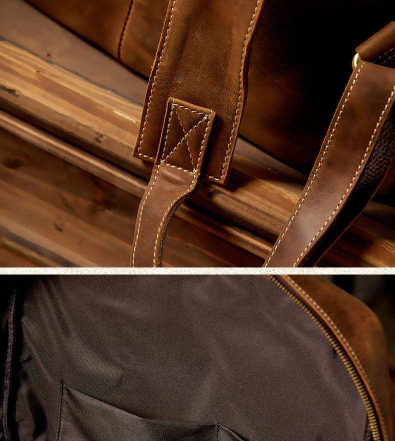 Men's Backpack Handmade Cowhide Genuine Leather Retro Crazy Horse Large Capacity Travel Bag Men's Computer Bag