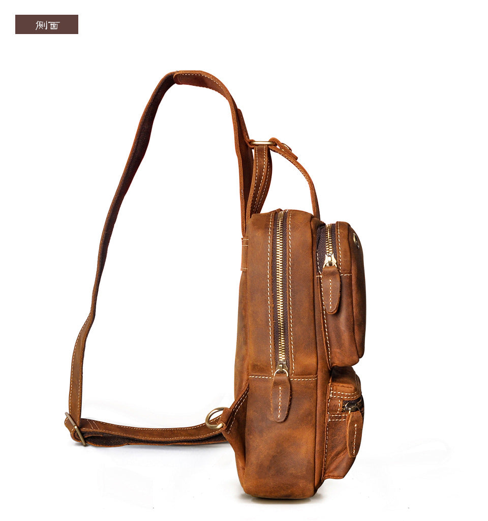 Men's bust bag Genuine cowhide leather outdoor multipurpose crossbody bag for men