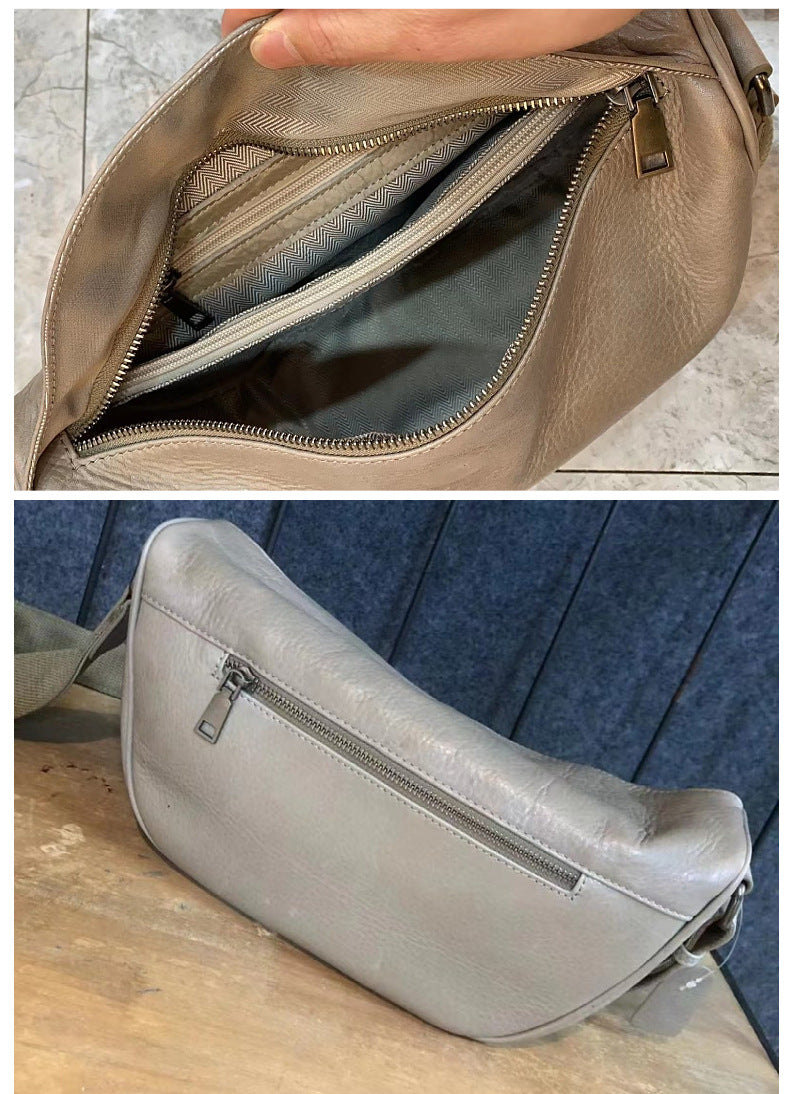 Men's Shoulder Bag Genuine Cowhide Leather Simple Casual Fashion Crossbody Bag for Men