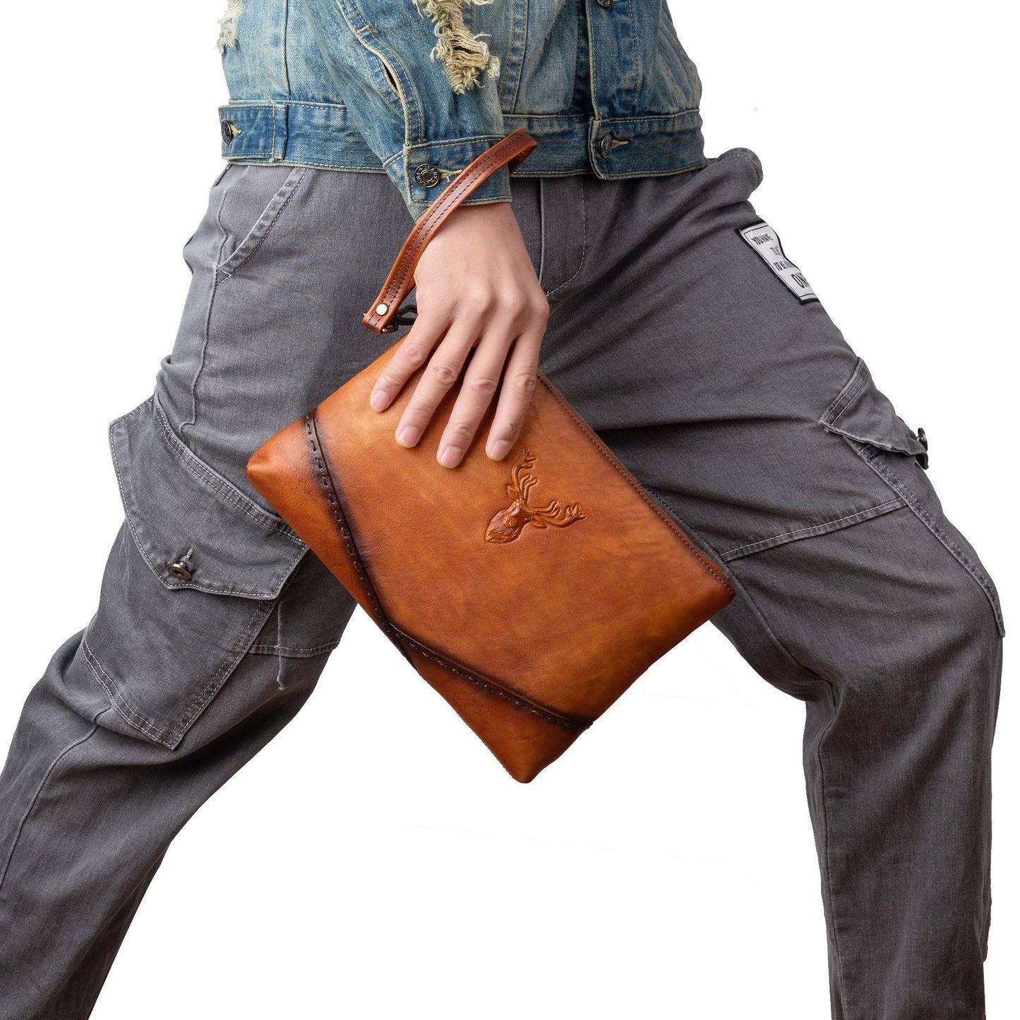 Men's Clutch Bag Genuine Cowhide Leather Casual Men's Handbag