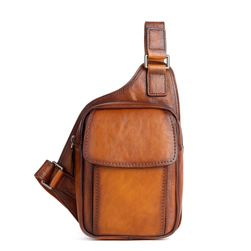 Men's bust bag Genuine cowhide leather retro casual crossbody bag for men