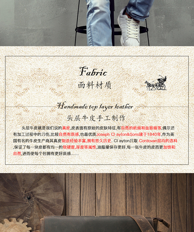 Men's Messenger Bag Handmade Genuine Cowhide Leather Crazy Horse Retro Casual Shoulder Bag Crossbody Computer Bag