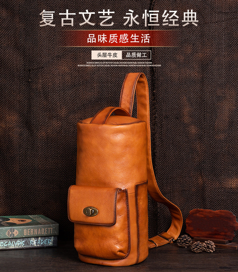Men's bust bag Genuine cowhide leather retro fashion crossbody bag for men