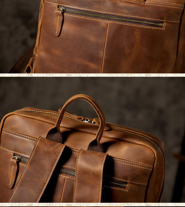 Men's Backpack Handmade Cowhide Genuine Leather Retro Crazy Horse Large Capacity Travel Bag Men's Computer Bag