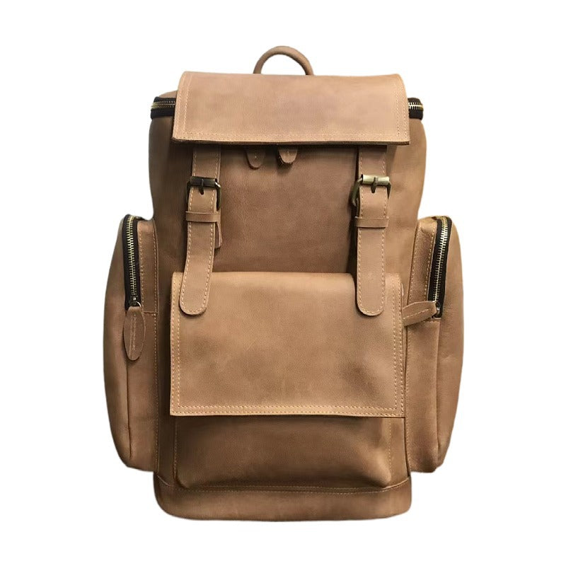 Men's backpack handmade genuine cowhide leather retro unique outdoor travel bag for men