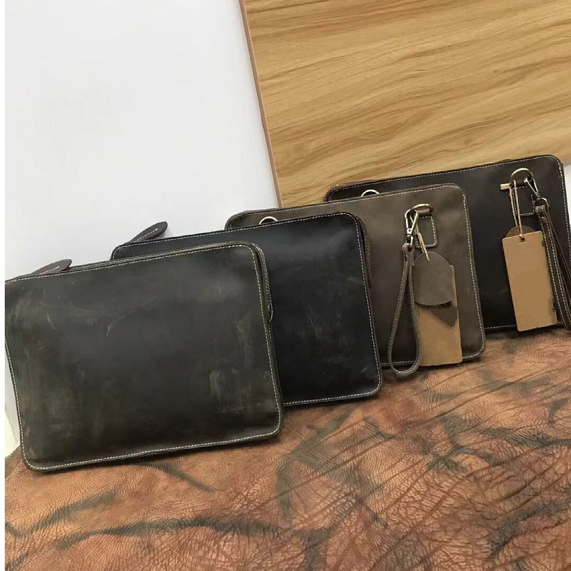 Men's Briefcase Retro Cowhide Genuine Leather Crazy Horse Commuting Simple Crossbody Bag for Men