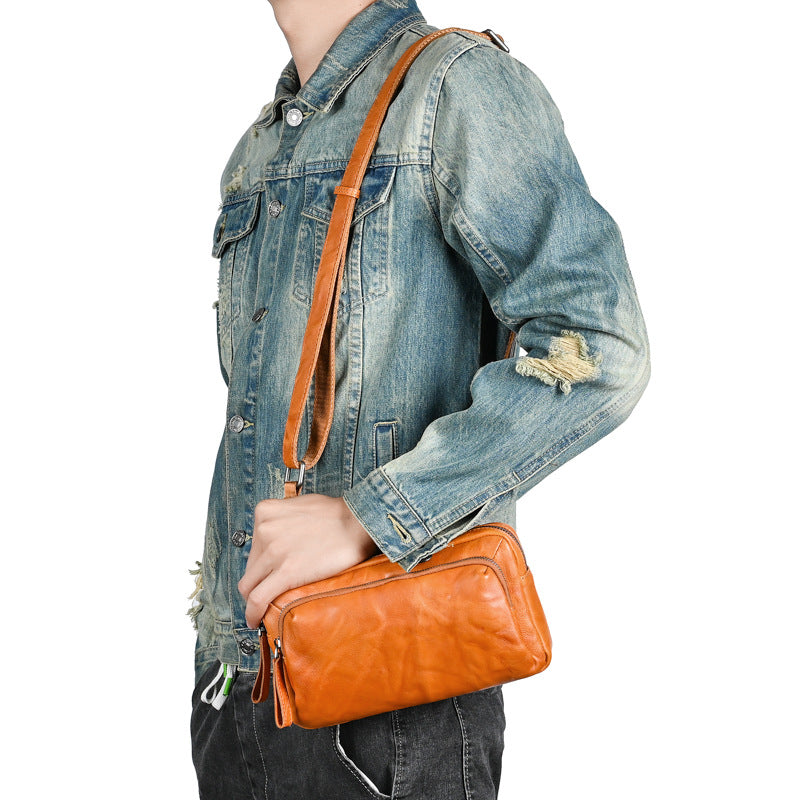 Men's Crossbody Bag Cowhide Genuine Leather Retro Casual Versatile Male Shoulder Bag Clutch Bag