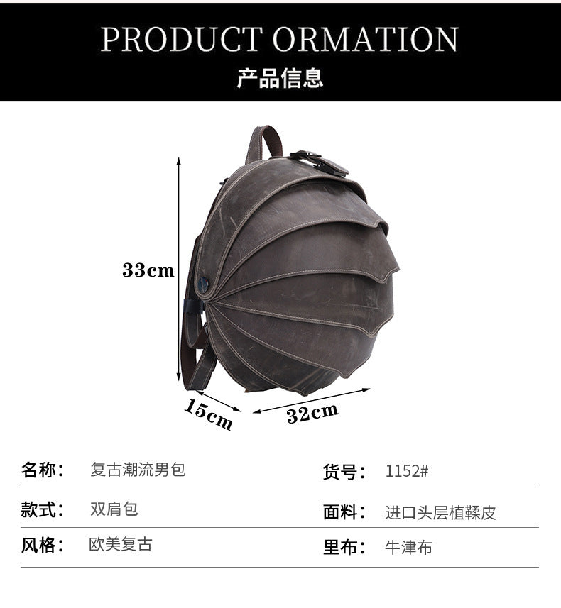 Men's Backpack Cowhide Genuine Leather Crazy Horse Personality Fashion Beatles Casual Men's Travel Bag
