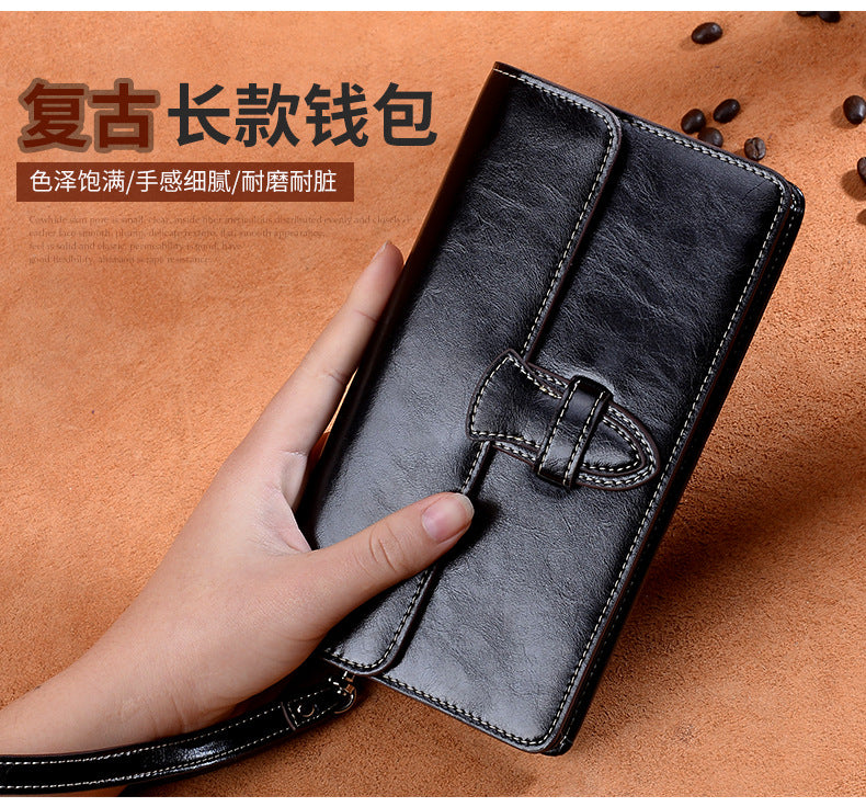 Ladies wallet large capacity clutch bag casual wallet retro simple long wallet