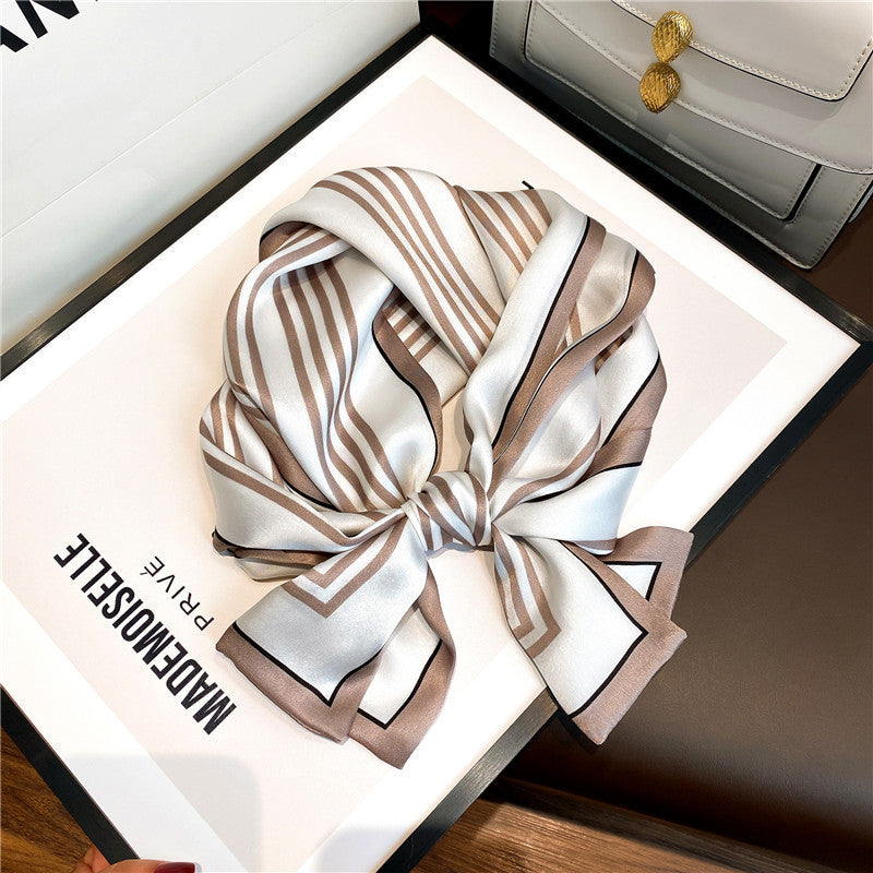 Silk scarf simple temperament vertical striped silk scarf women elongated fashion neck guard scarf
