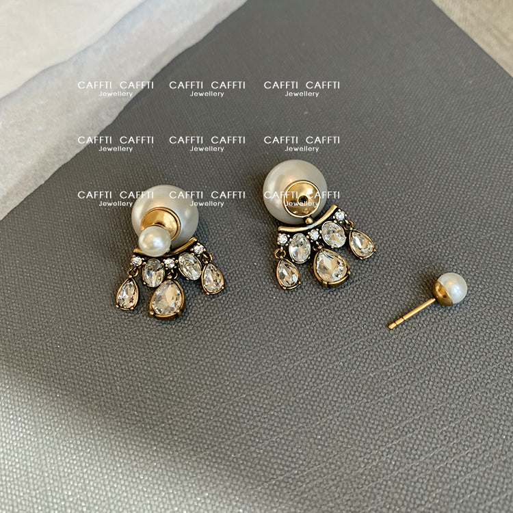 D large pearl earrings fringe earrings Retro earrings with a luxurious temperament that makes light of women's luxury