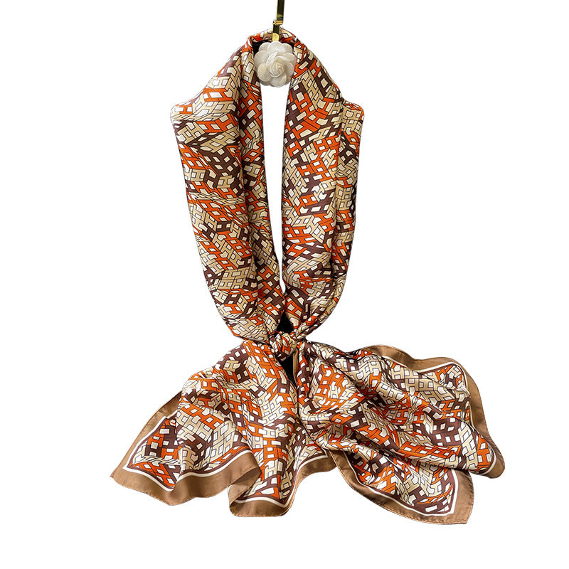 Scarf character mother pattern simulation silk temperament scarf women neckerchief long big ribbon
