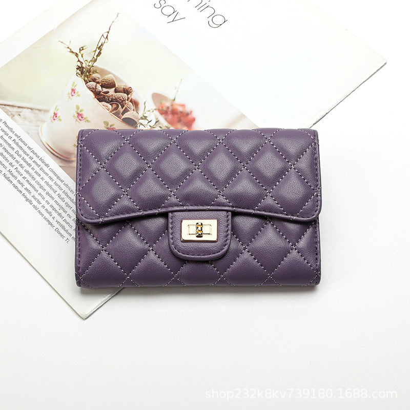 Sheep leather women's wallet stylish tri-fold wallet simple check wallet coin purse women's wallet