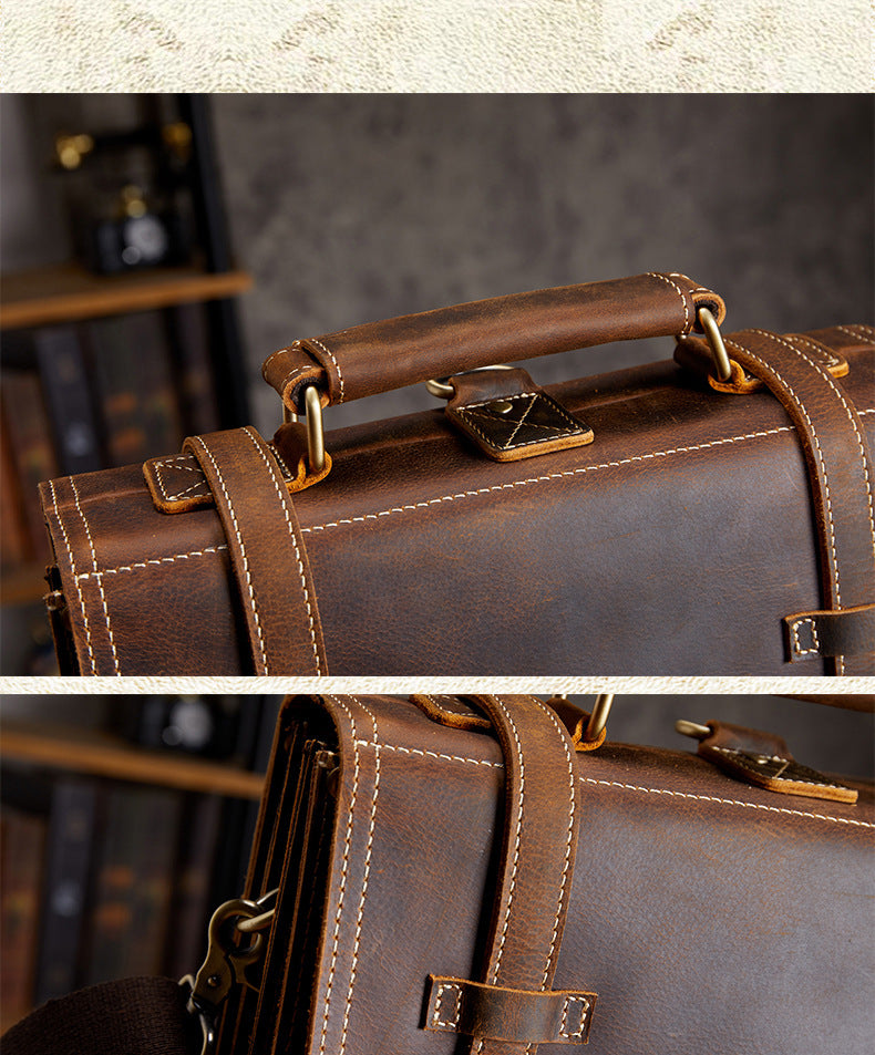 Men's Backpack Handcrafted Genuine Cowhide Leather Retro Multifunctional Casual Crossbody Bag Handbag Handbag for Men