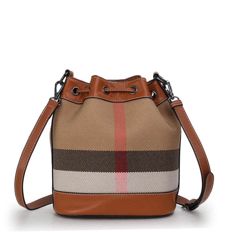 Women's handbag Plaid leather crossbody bag Large capacity canvas bag Shoulder bag that goes with anything.Pochette
