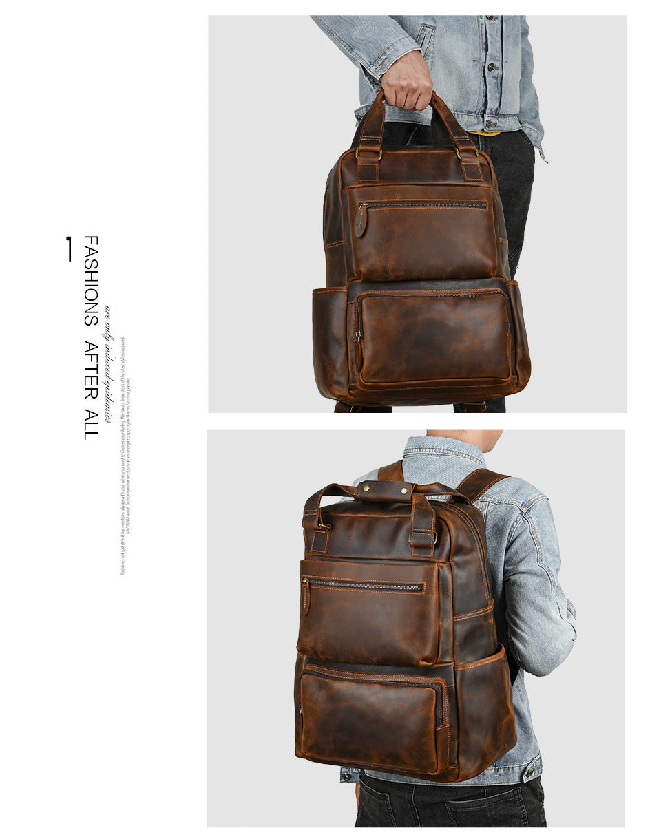 Men's backpack Cowhide genuine leather large capacity outdoor casual men's travel bag computer bag