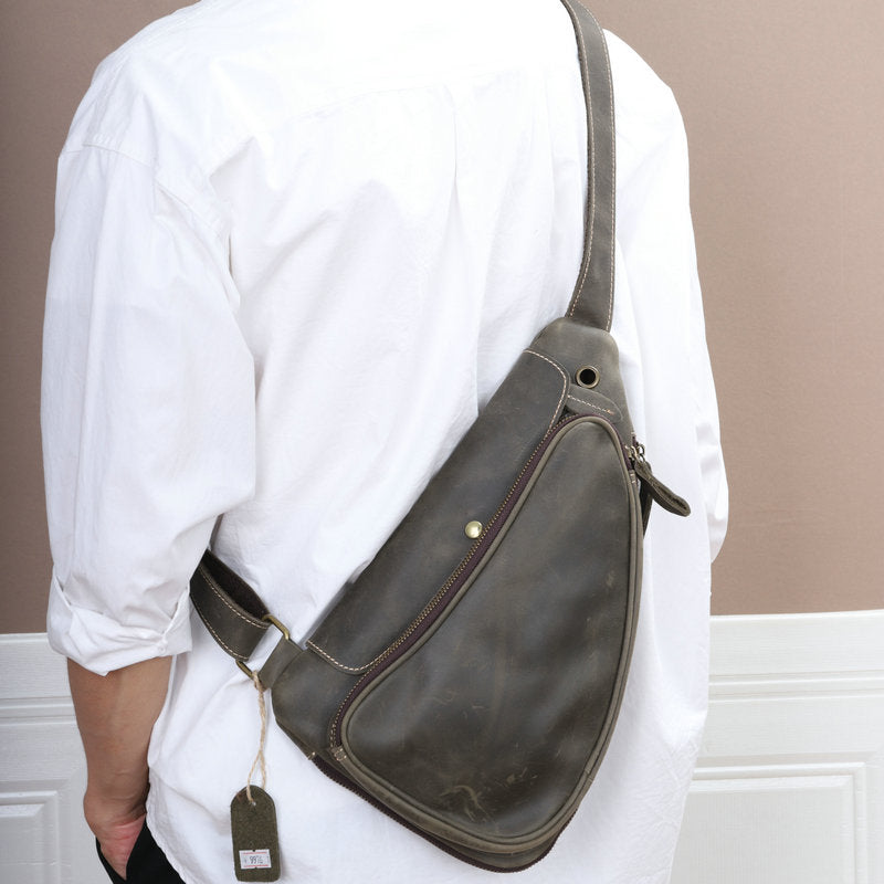 Men's Bust Bag Genuine Cowhide Leather Multifunctional Fashion Waist Pouch Casual Large Capacity Crossbody Bag for Men