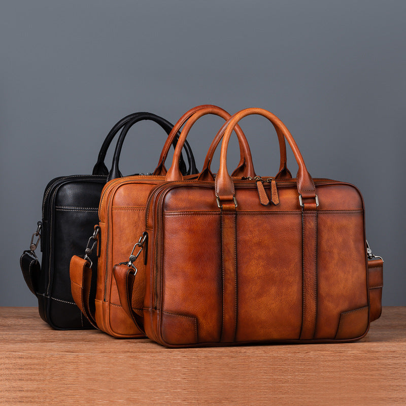 Men's Briefcase Cowhide Genuine Leather Retro Casual Men's Handbag
