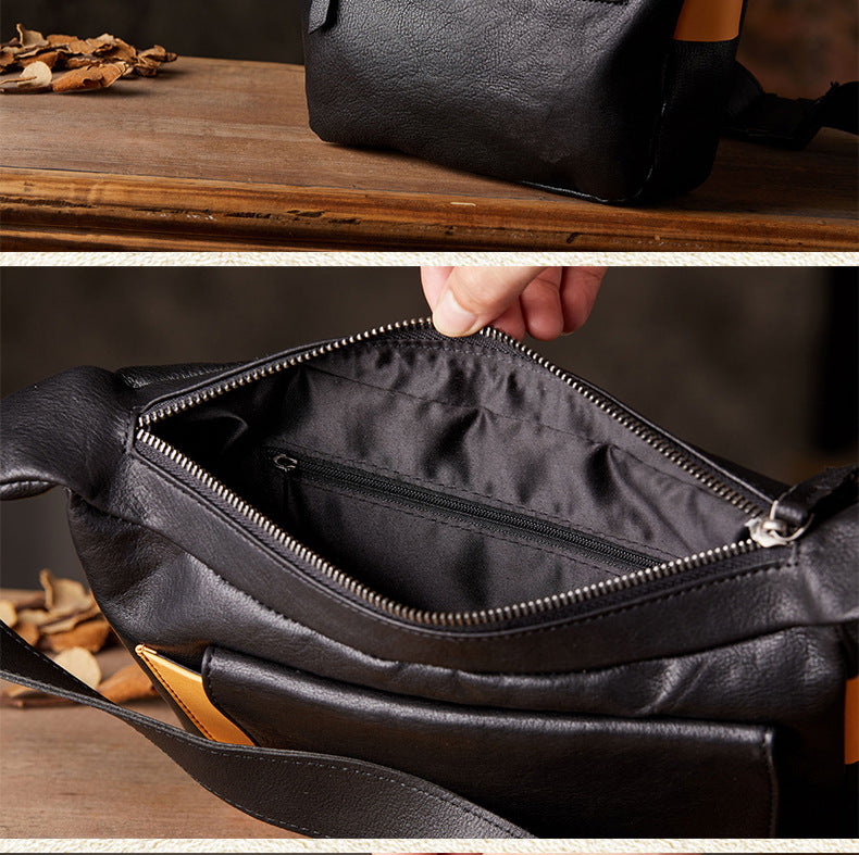 Men's Shoulder Bag Handcrafted Genuine Cowhide Leather Retro Casual Fashion Messenger Bag Crossbody Bag