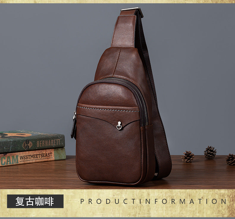 Men's bust bag genuine cowhide leather retro casual crossbody bag for men