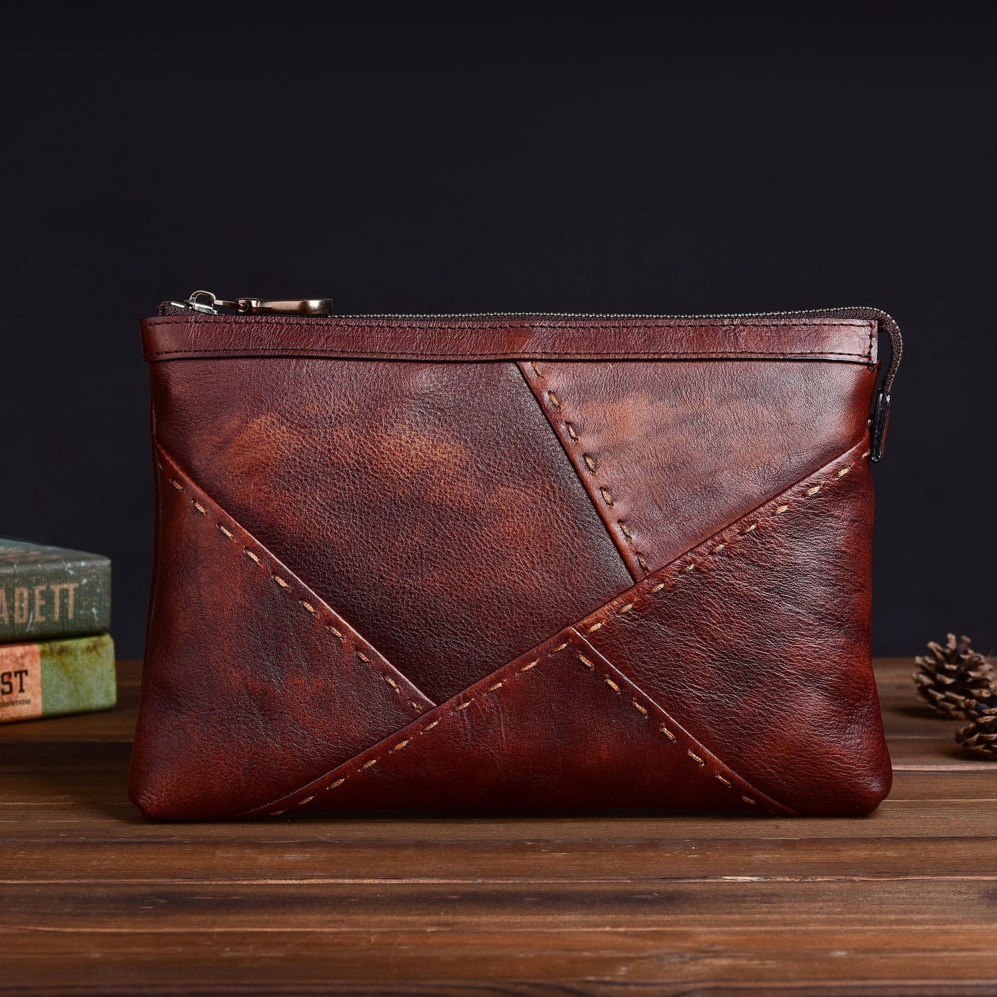 Men's Clutch Bag Genuine Cowhide Leather Retro Casual Men's Handbag