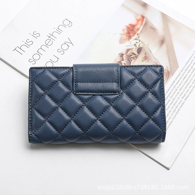 Women's short genuine leather wallet check wallet sheep leather wallet tri-fold cloth coin purse wallet women's wallet
