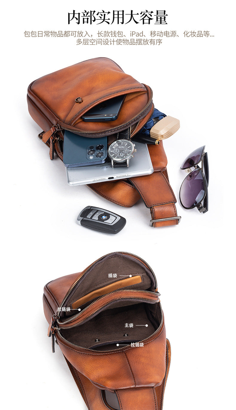 Men's bust bag genuine cowhide leather retro casual crossbody bag for men