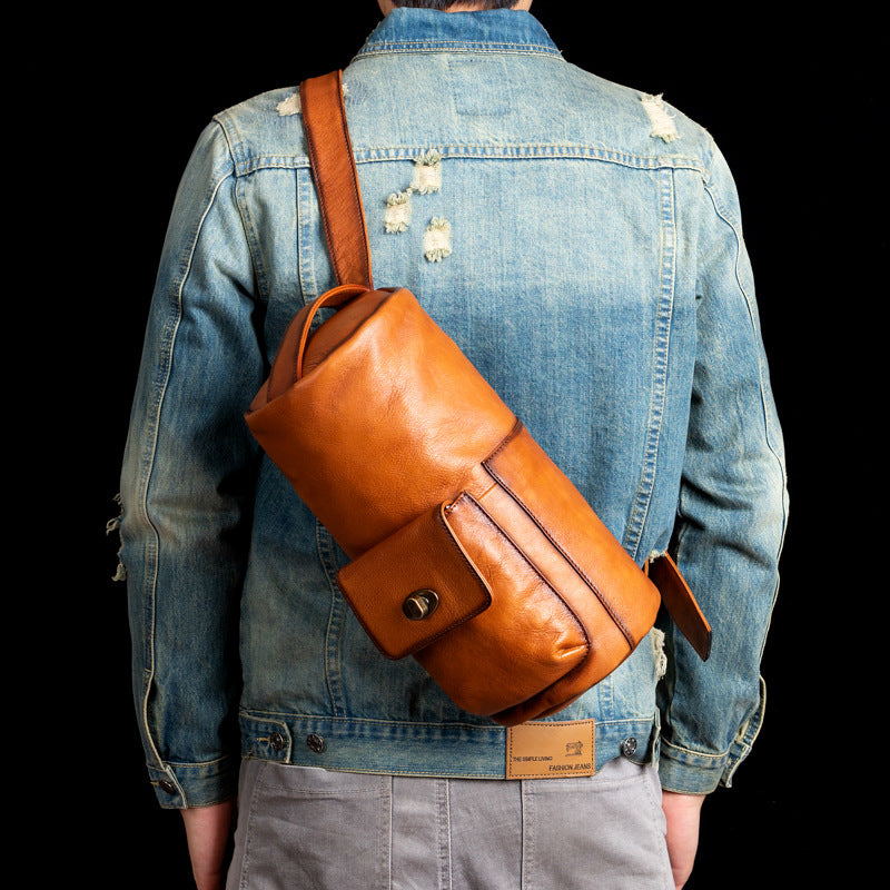 Men's bust bag Genuine cowhide leather retro fashion crossbody bag for men