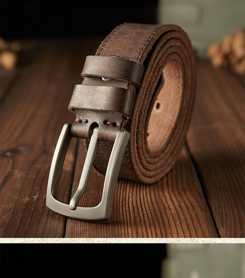 Men's Belt Handmade Genuine Cowhide Leather Needle Buckle Vintage Men's Belt