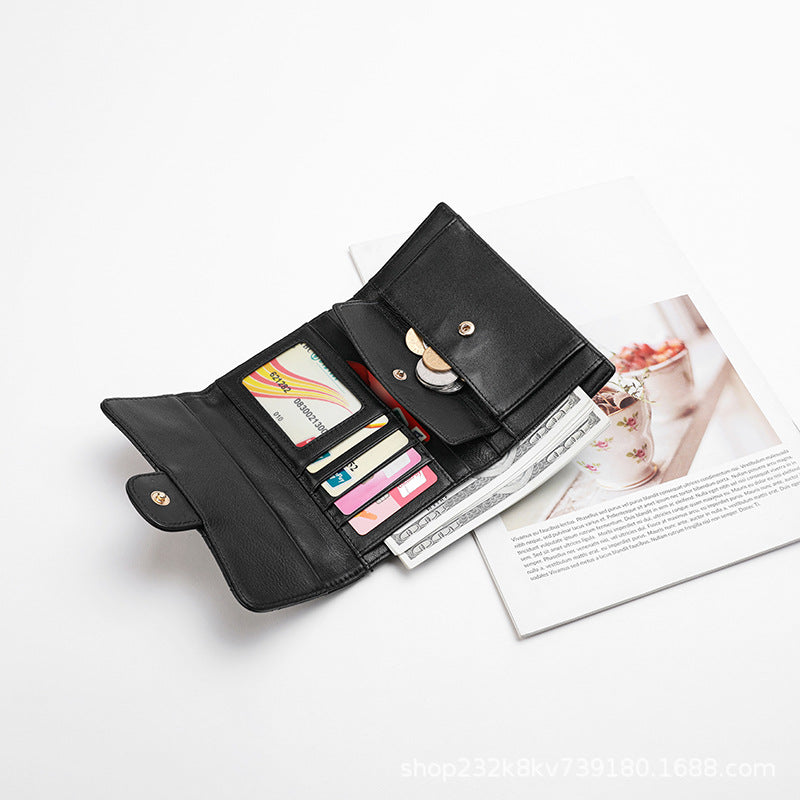 Sheep leather women's wallet stylish tri-fold wallet simple check wallet coin purse women's wallet