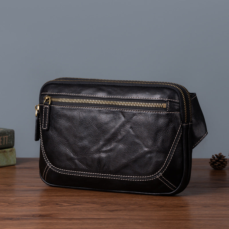Men's Shoulder Bag Genuine Cowhide Leather Retro Crossbody Bag for Men