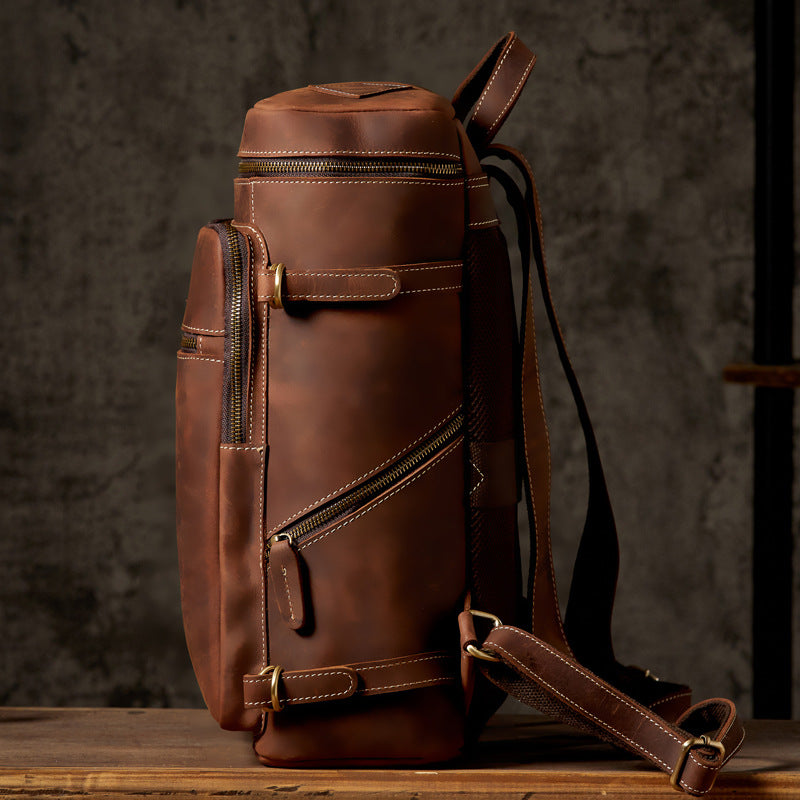Men's Backpack Genuine Cowhide Leather Crazy Horse Handmade Large Capacity Casual Retro Fashion Travel Bag for Men
