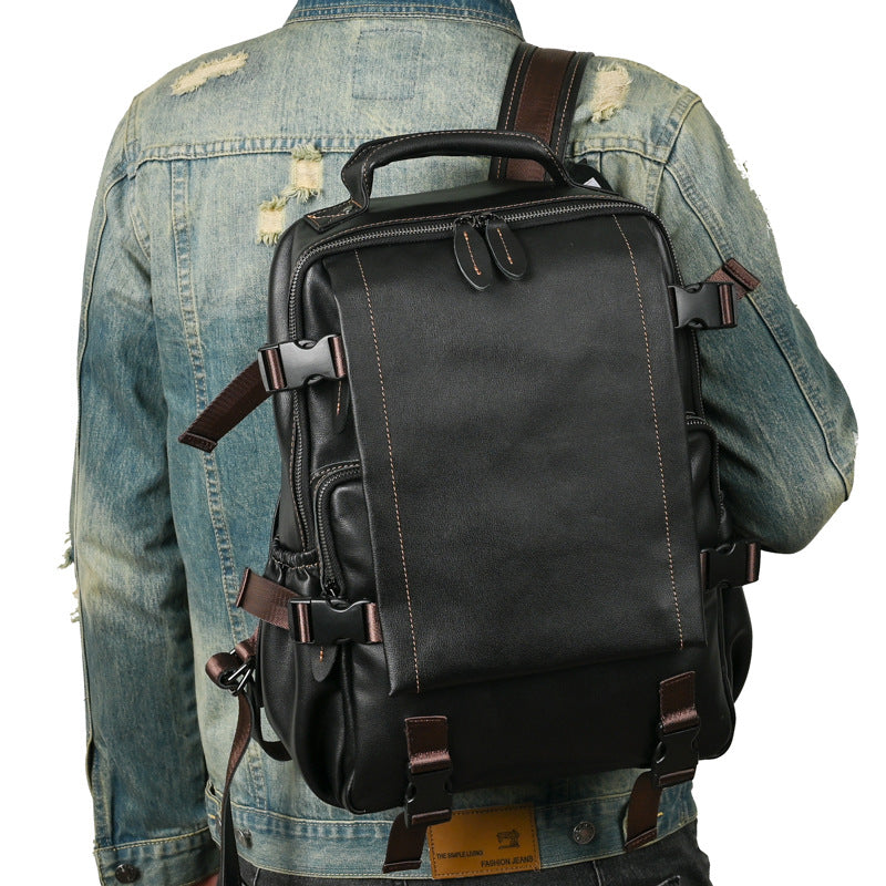 Men's backpack cowhide genuine leather business casual computer bag fashion large capacity travel bag for men
