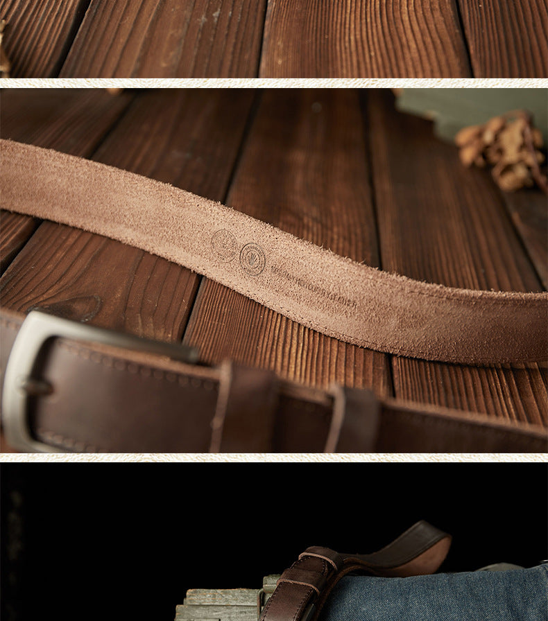 Men's Belt Handmade Genuine Cowhide Leather Needle Buckle Vintage Men's Belt