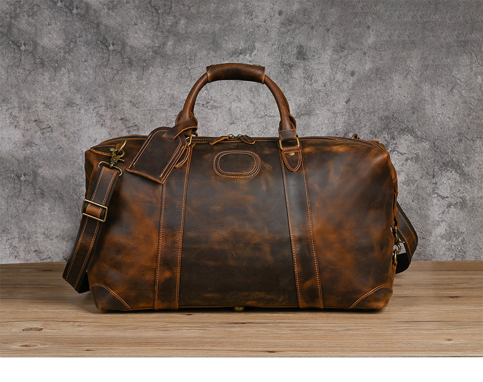 Men's Handbag Genuine Cowhide Luggage Bag Retro Casual Large Capacity Business Travel Bag for Men