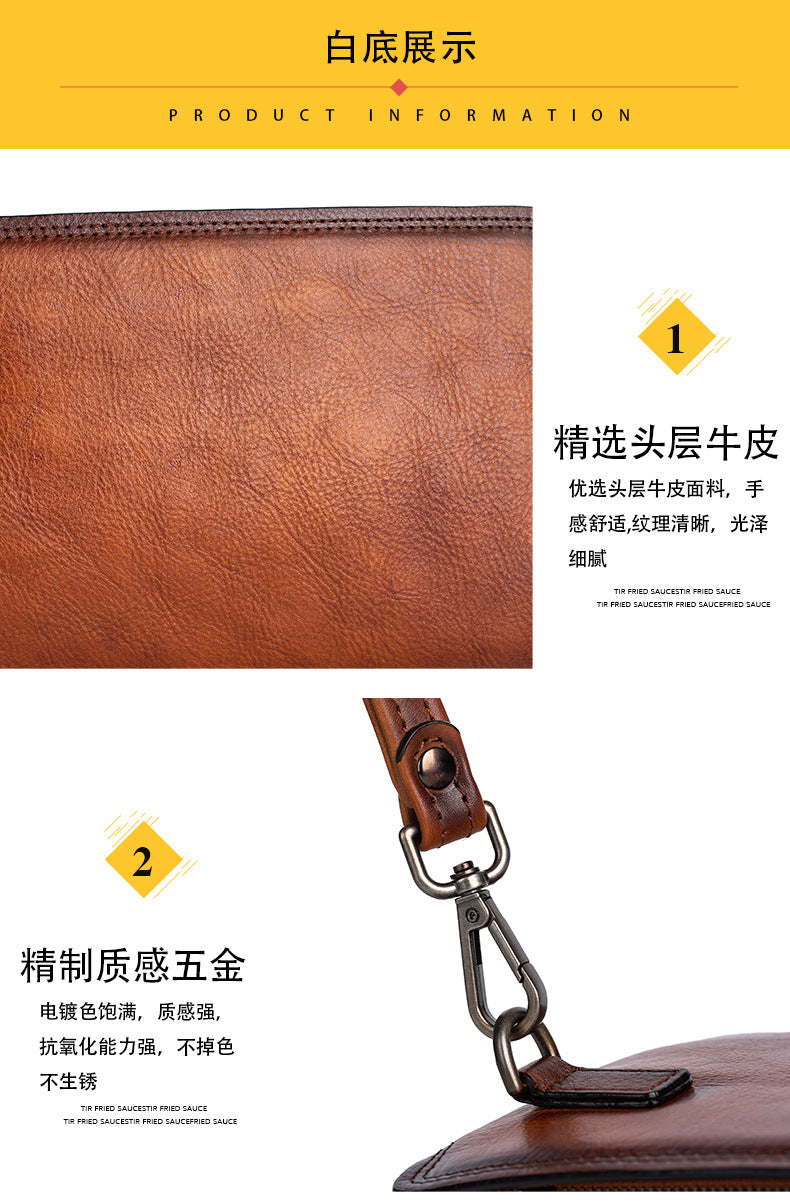 Men's Clutch Bag Genuine Cowhide Leather Practical Retro Casual Men Bag