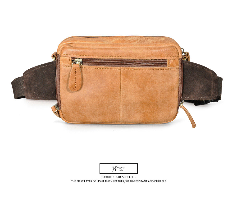 Men's Waist Pouch Cowhide Genuine Leather Simple Fashion Retro Outdoor Men's Bust Bag Shoulder Bag
