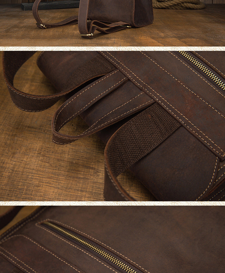 Men's Rucksack Cowhide Genuine Leather Handmade Unique Fashion Casual Travel Bag Computer Bag