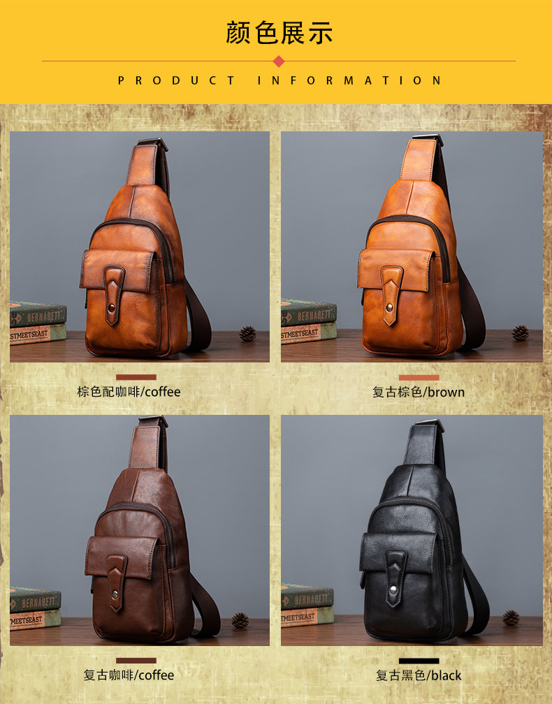 Men's bust bag Genuine cowhide leather retro casual crossbody bag for men