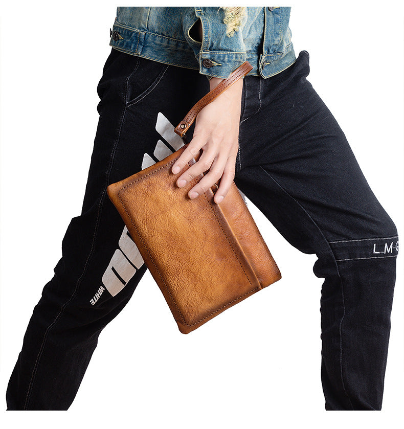 Men's Clutch Bag Cowhide Retro Casual Handbags for Men