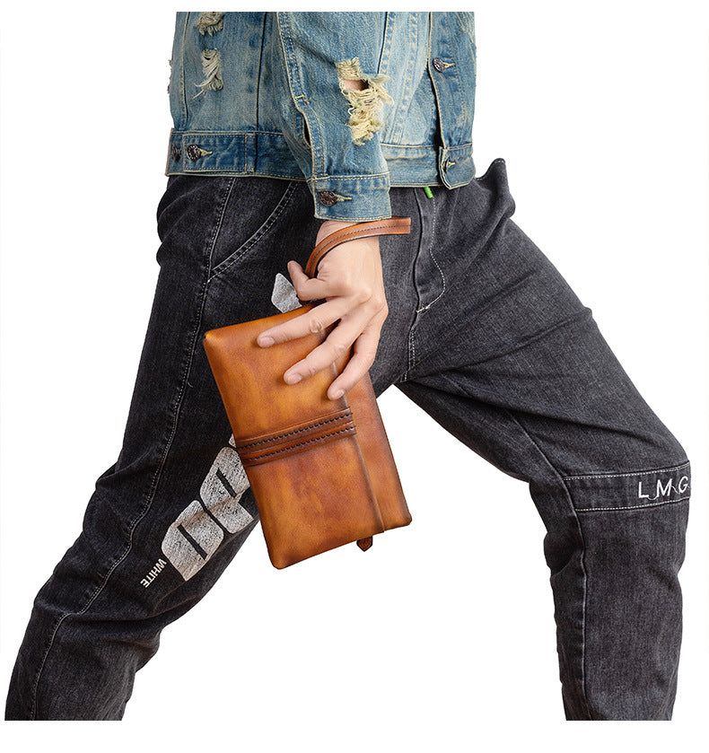Men's Clutch Bag Genuine Cowhide Leather Retro Casual Men Bag