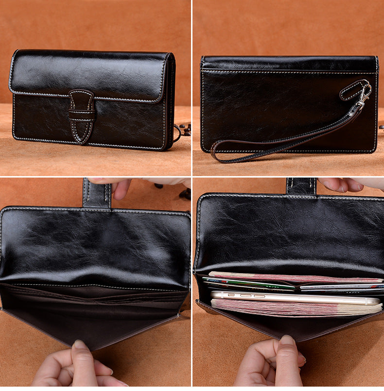 Ladies wallet large capacity clutch bag casual wallet retro simple long wallet