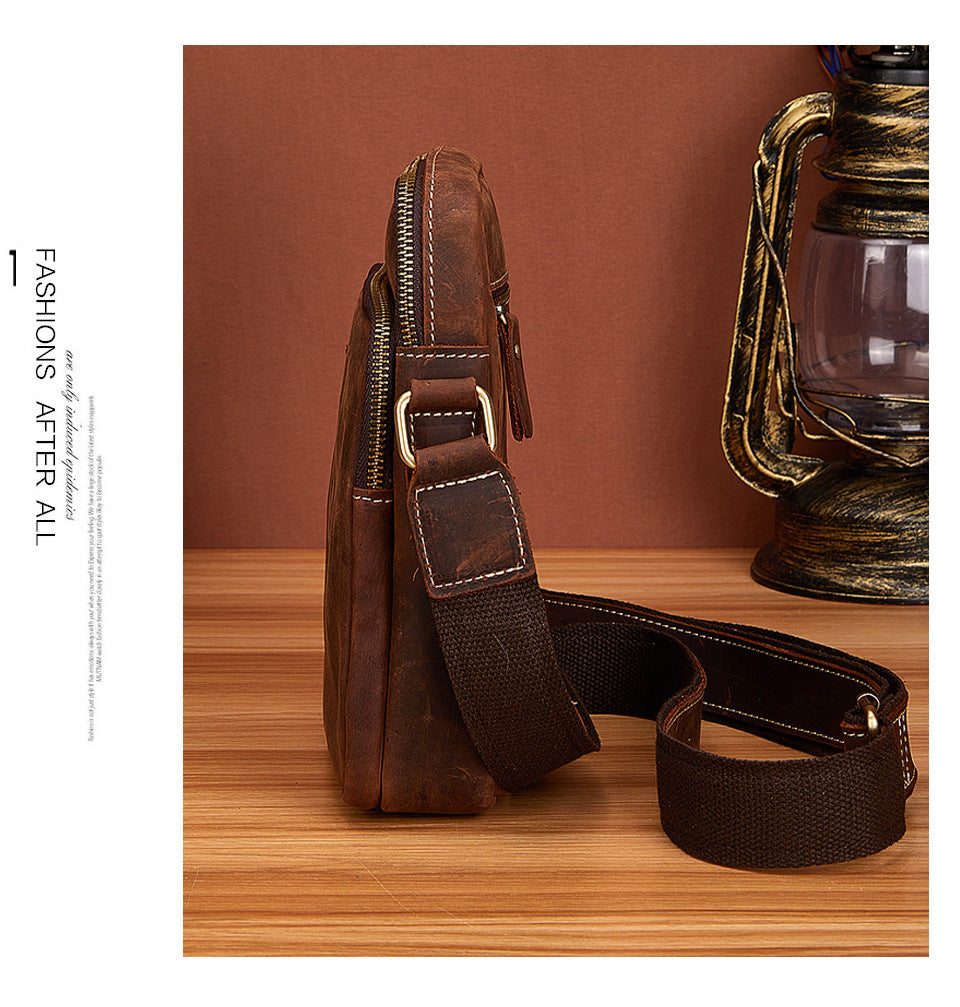 Men's Shoulder Bag Cowhide Genuine Leather Retro Travel Outdoor Crossbody Bag for Men