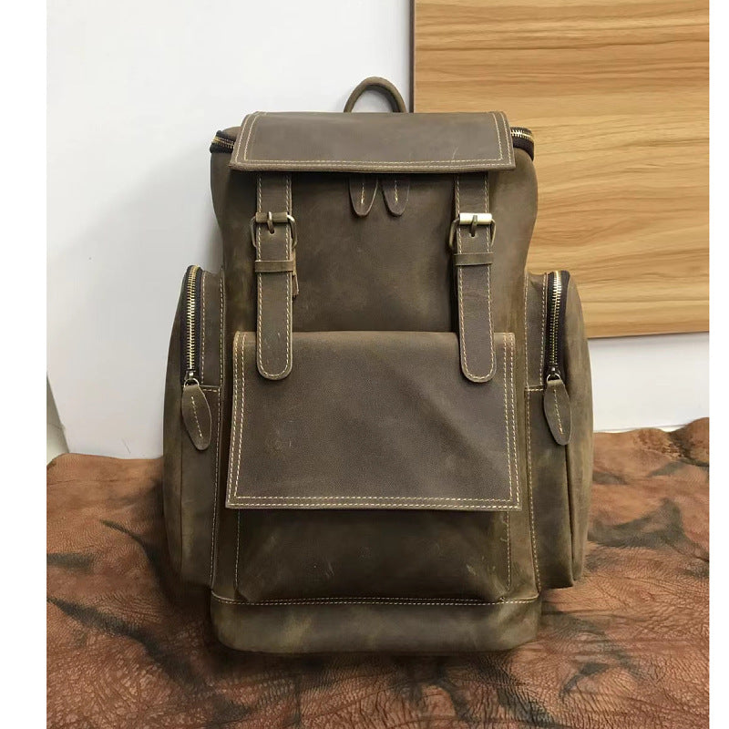 Men's backpack handmade genuine cowhide leather retro unique outdoor travel bag for men