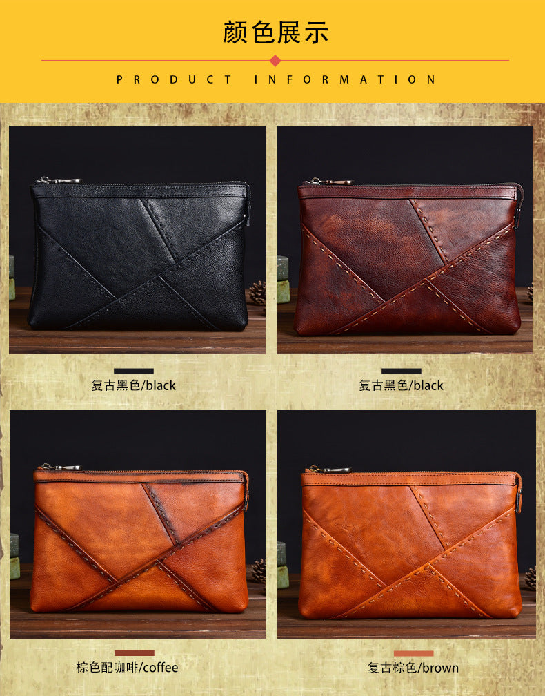 Men's Clutch Bag Genuine Cowhide Leather Retro Casual Men's Handbag