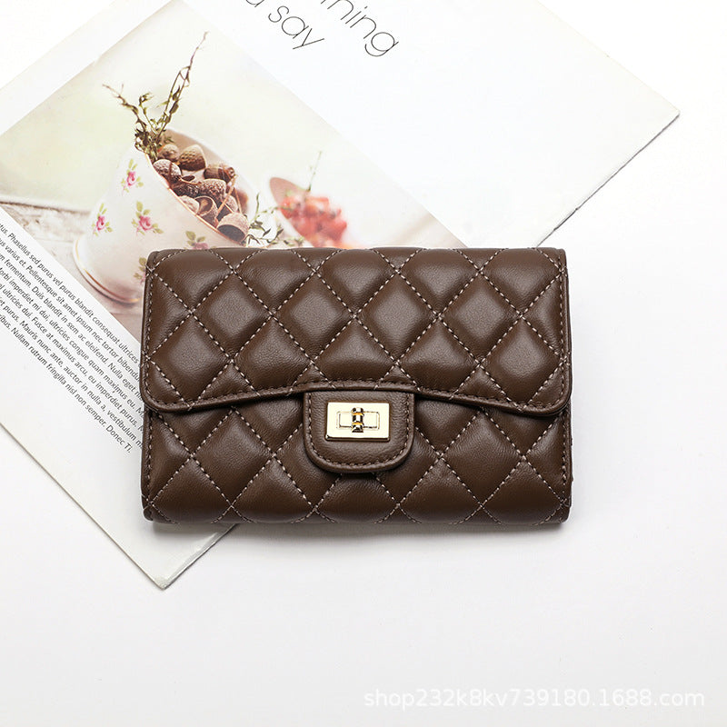 Sheep leather women's wallet stylish tri-fold wallet simple check wallet coin purse women's wallet