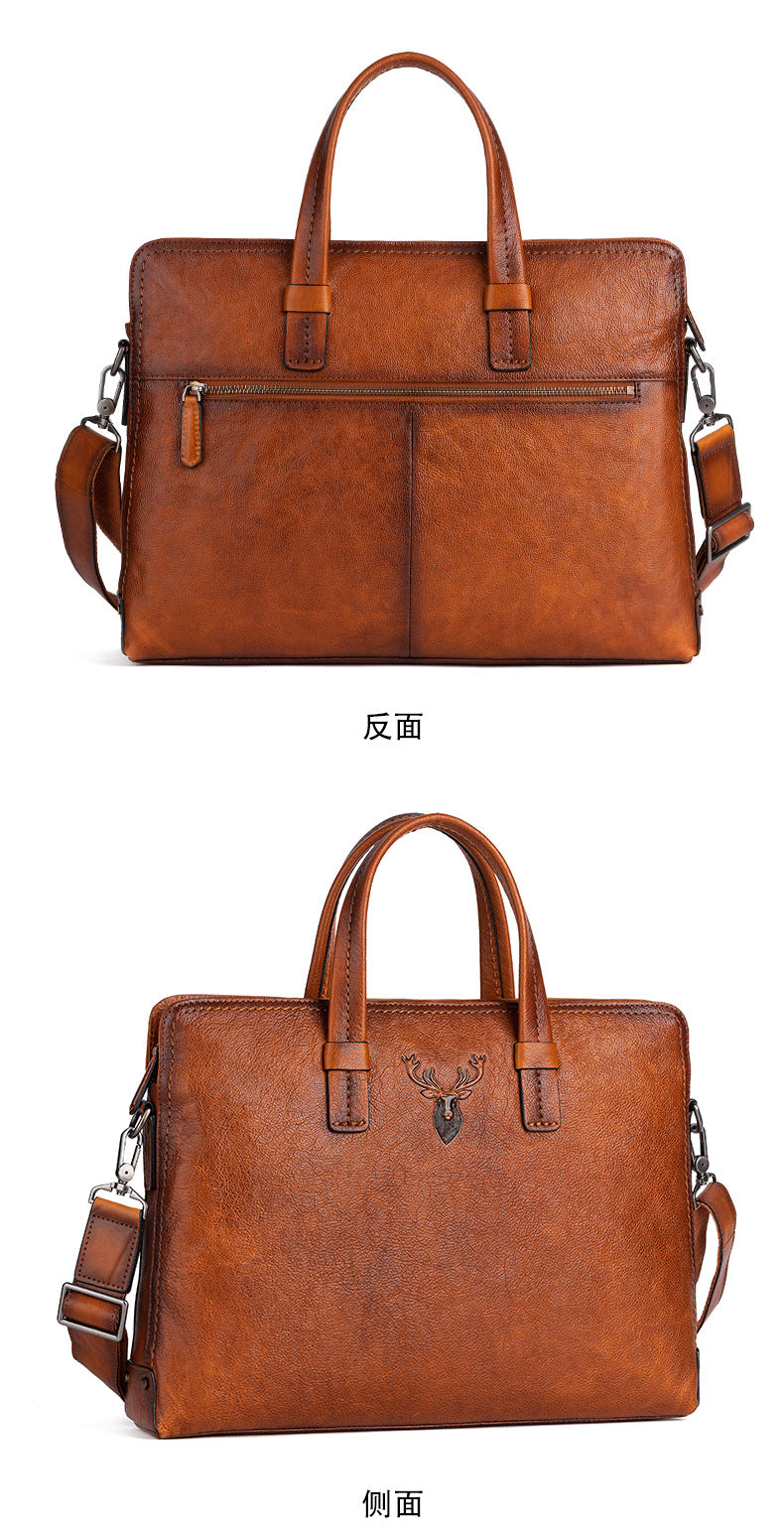 Men's Briefcase Genuine Cowhide Leather Simple Fashion Retro Casual Bag Computer Bag for Men