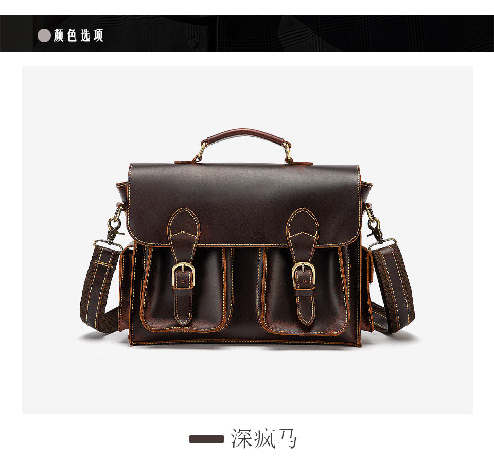 Men's Briefcase Handbag Cowhide Genuine Leather Retro Business Computer Bag for Men
