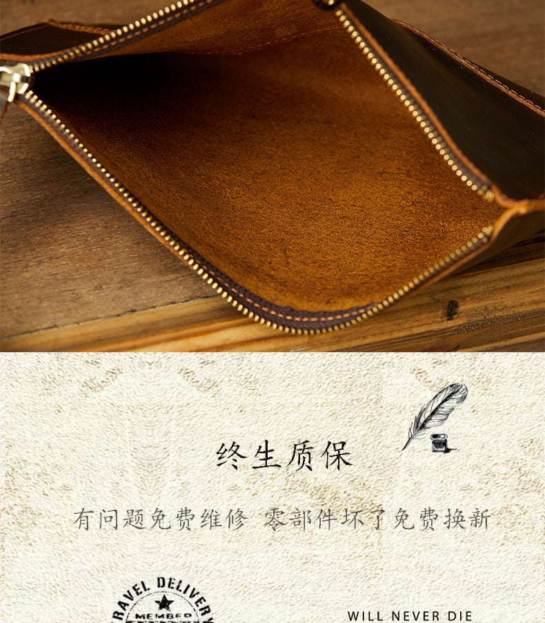 Men's Wallet Handcrafted Genuine Cowhide Leather Retro Zipper Simple Clutch Bag Men's Wallet