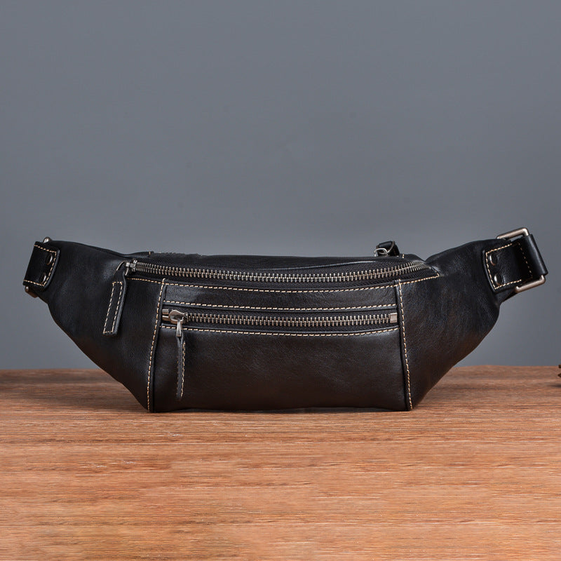 Men's Waist Pouch Cowhide Genuine Leather Retro Casual Men Bag